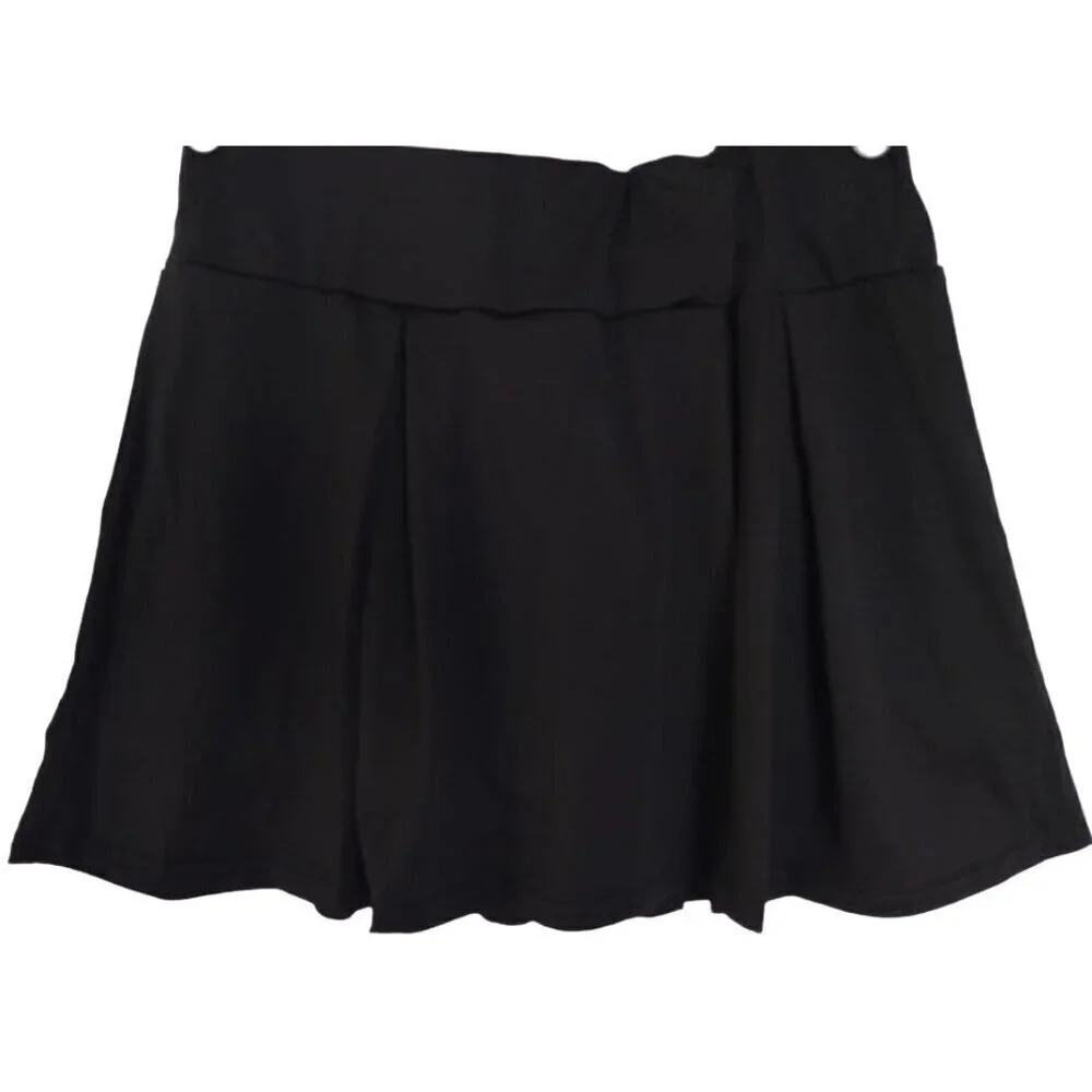 Black 3XL Skater Skirt With Built-In Shorts Elastic Waist, For Girls.